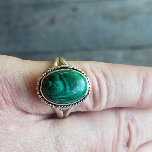 925 Malachite ring Sz. 9 - Picture 4 of 10